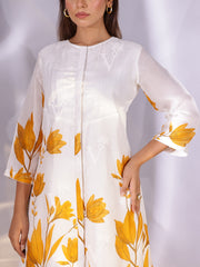 White and Yellow Floral Printed Vasansi Silk Co Ord Set