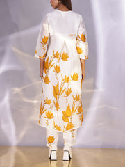 White and Yellow Floral Printed Vasansi Silk Co Ord Set