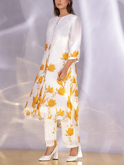 White and Yellow Floral Printed Vasansi Silk Co Ord Set