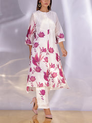 White and Wine Floral Printed Vasansi Silk Co Ord Set