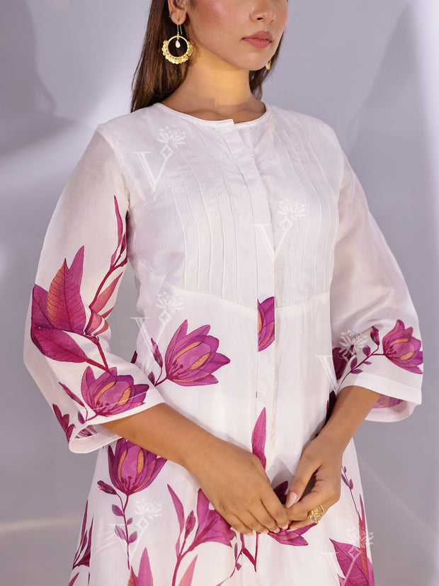White and Wine Floral Printed Vasansi Silk Co Ord Set