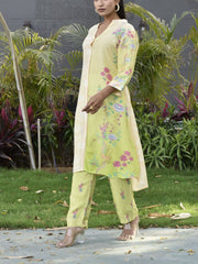 Lime Green and Cream Vasansi Silk Printed Co Ord Set