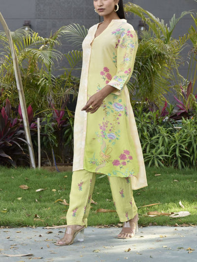 Lime Green and Cream Vasansi Silk Printed Co Ord Set