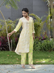 Lime Green and Cream Vasansi Silk Printed Co Ord Set