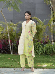 Lime Green and Cream Vasansi Silk Printed Co Ord Set