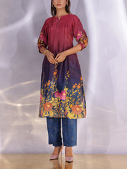 Wine and Blue Vasansi Silk Printed Co Ord Set