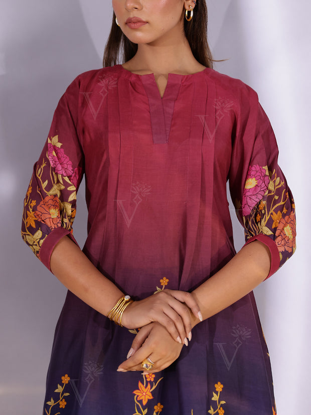 Wine and Blue Vasansi Silk Printed Co Ord Set