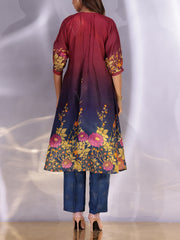 Wine and Blue Vasansi Silk Printed Co Ord Set