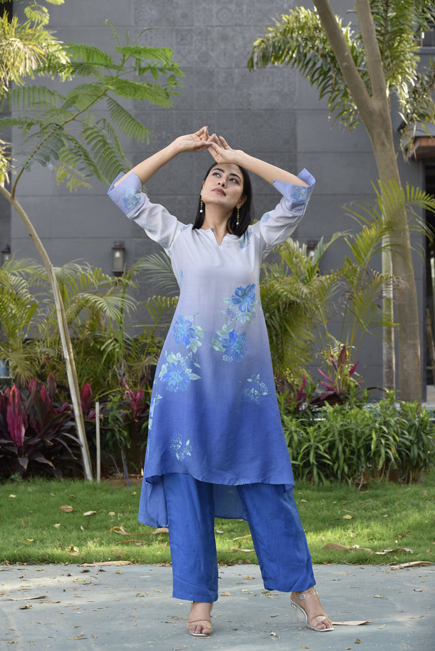 Azure Blue Vasansi Silk Printed Co Ord Set