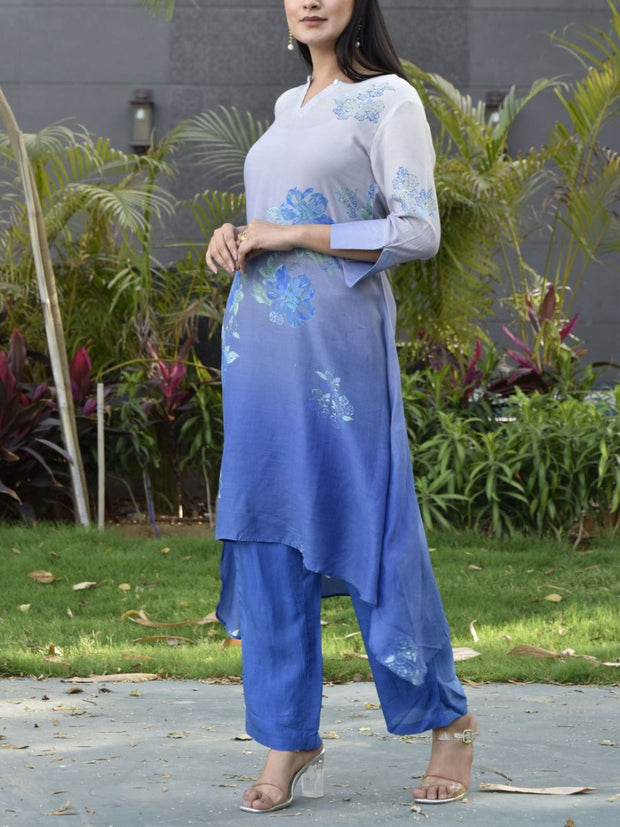 Azure Blue Vasansi Silk Printed Co Ord Set