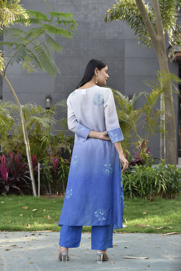 Azure Blue Vasansi Silk Printed Co Ord Set