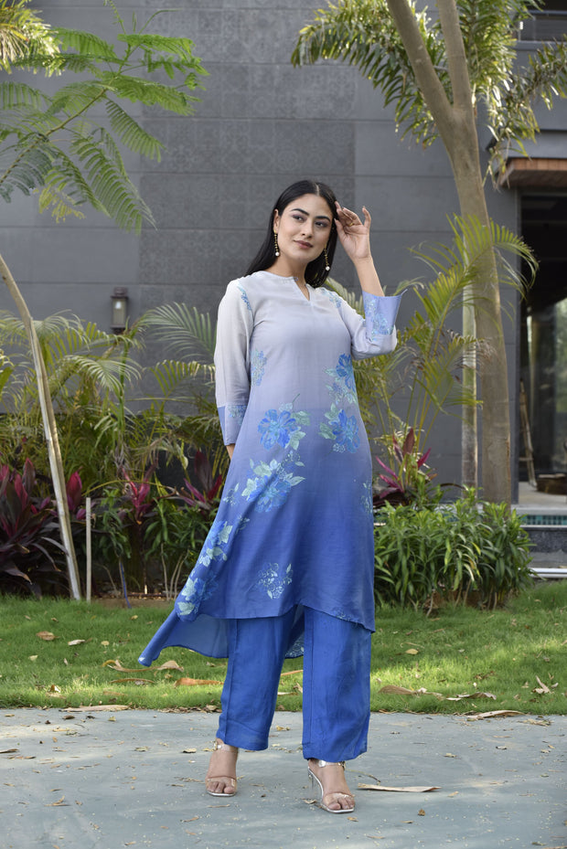 Azure Blue Vasansi Silk Printed Co Ord Set
