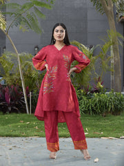 Red Vasansi Silk Printed Co Ord Set