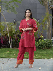 Red Vasansi Silk Printed Co Ord Set