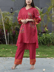 Red Vasansi Silk Printed Co Ord Set