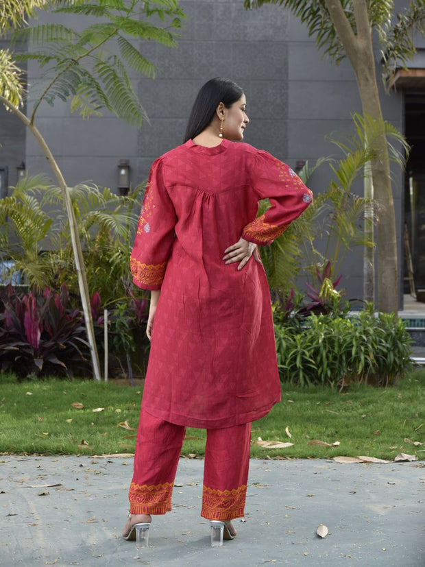 Red Vasansi Silk Printed Co Ord Set