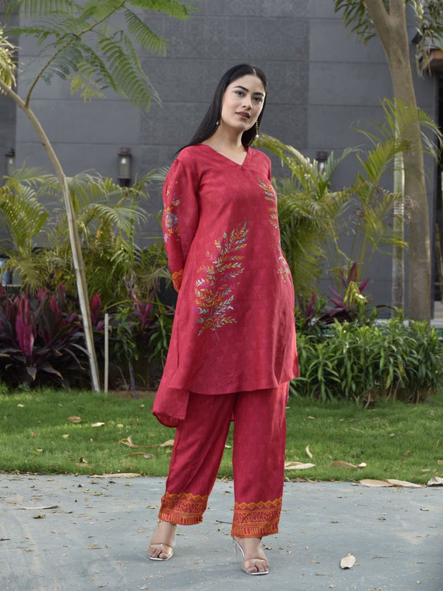 Red Vasansi Silk Printed Co Ord Set