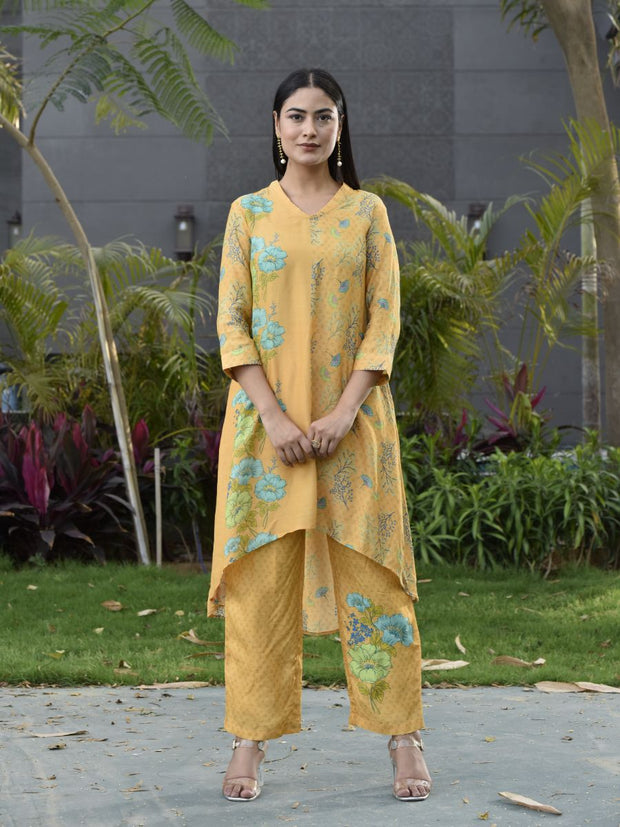 Yellow Vasansi Silk Printed Co Ord Set