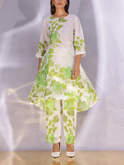 White and Green Vasansi Silk Printed Co Ord Set