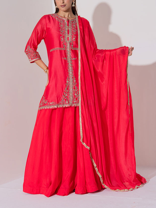Deep Red Kurta and Skirt Set