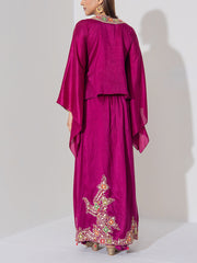 Magenta Embridered Draped Cape Set