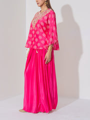 Pink Embridered Draped Cape Set