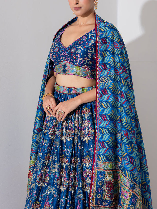 Blue Vasansi Silk Embroidered Lehenga Set