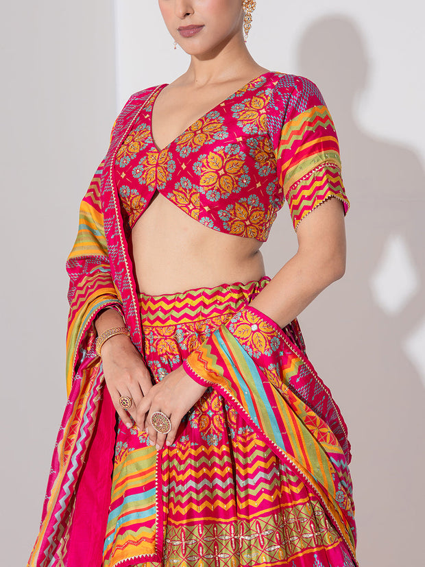 Multi Color Vasansi Silk Embroidered Lehenga Set