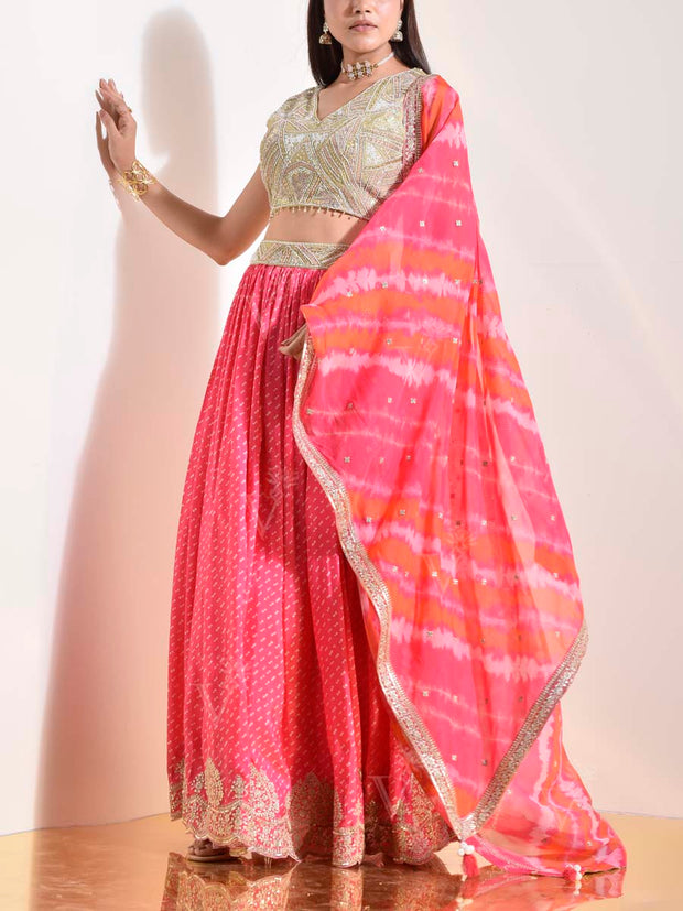 Pink Silk Lehenga Set