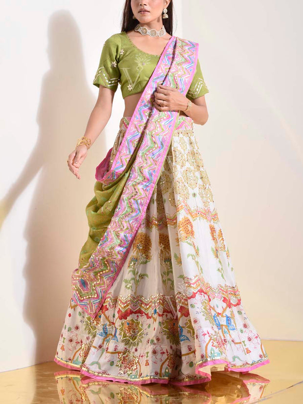 Off White Vasansi Silk Gota Patti Lehenga Set