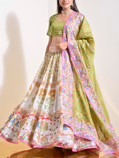 Off White Vasansi Silk Gota Patti Lehenga Set