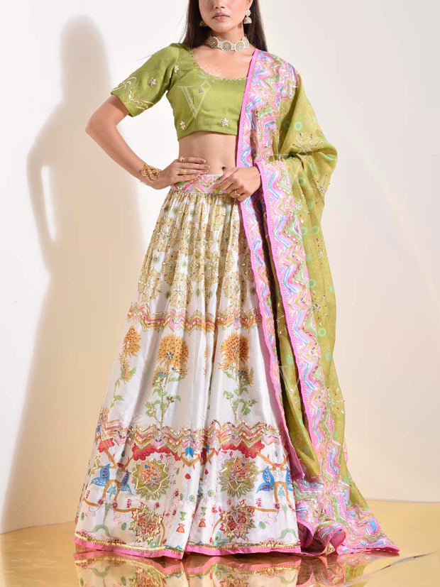 Off White Vasansi Silk Gota Patti Lehenga Set