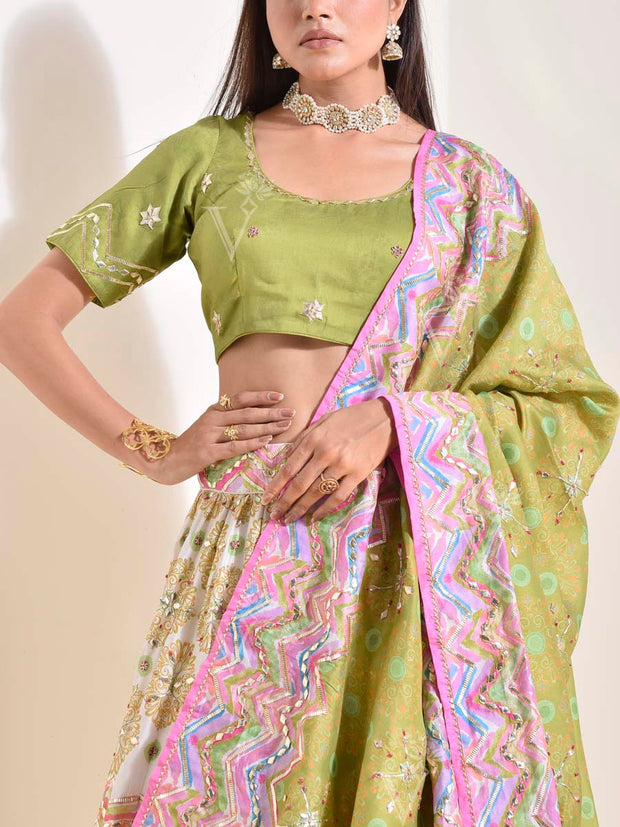 Off White Vasansi Silk Gota Patti Lehenga Set