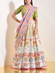 Off White Vasansi Silk Gota Patti Lehenga Set