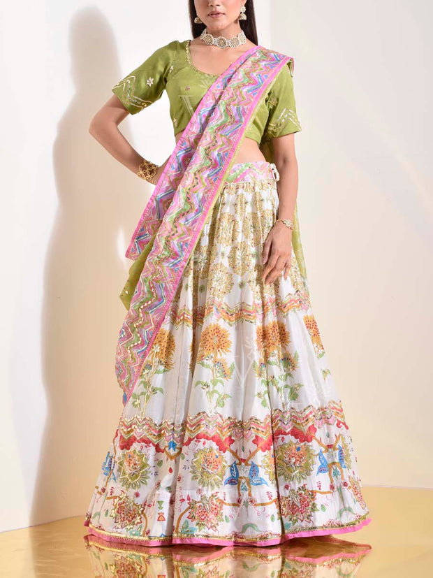 Off White Vasansi Silk Gota Patti Lehenga Set