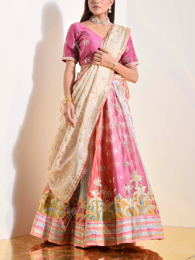 Pink & Beige Vasansi Silk Gota Patti Lehenga Set