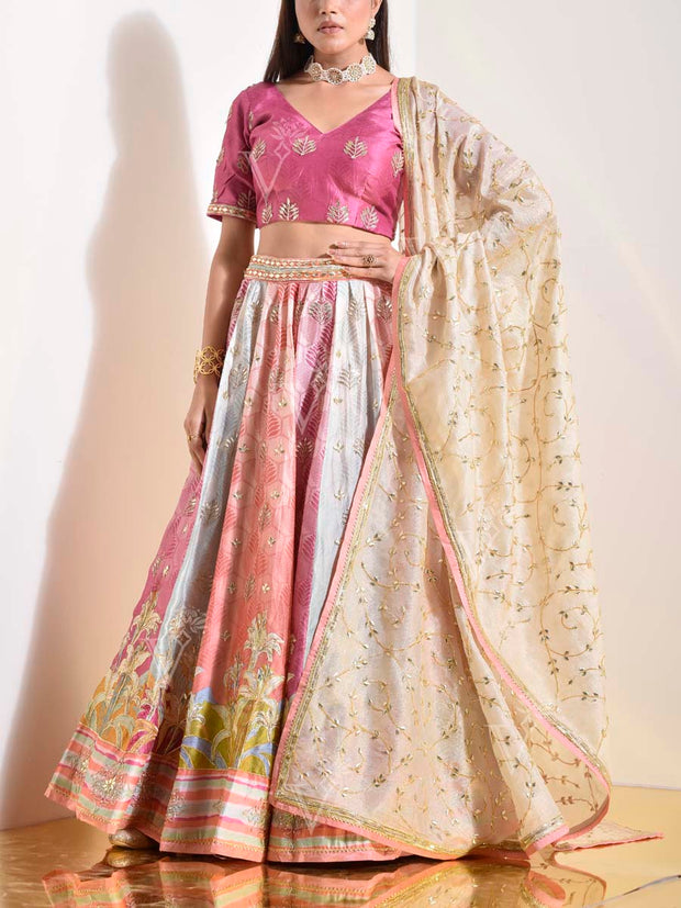 Pink & Beige Vasansi Silk Gota Patti Lehenga Set