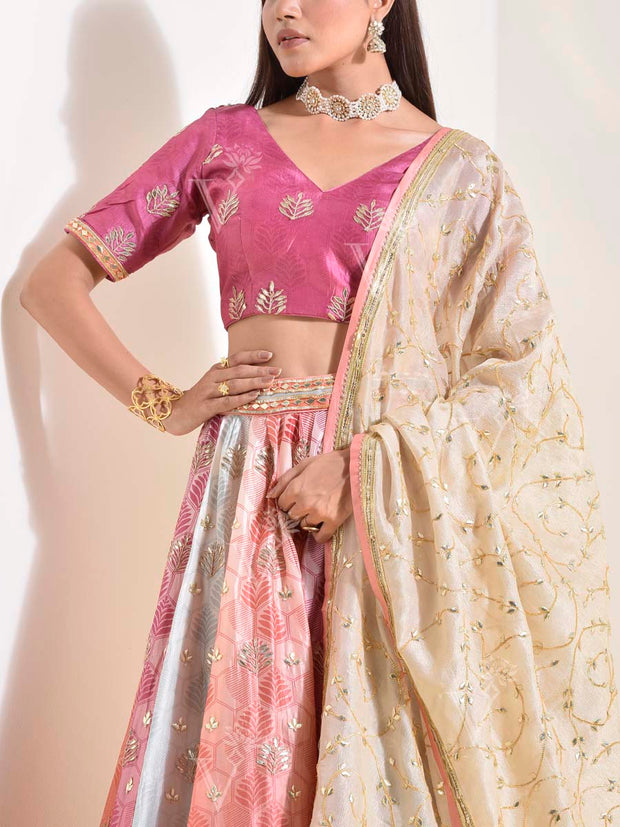 Pink & Beige Vasansi Silk Gota Patti Lehenga Set