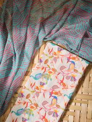 White and Blue Cotton Dress Material