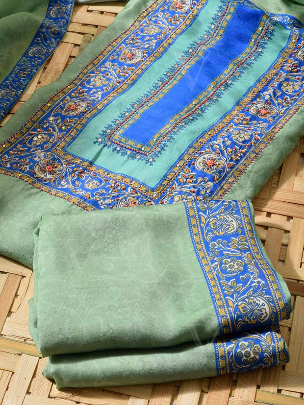 Green Vasansi Silk Dress Material