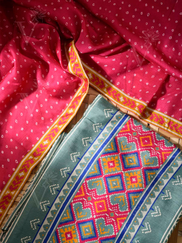 Green and Pink Vasansi Silk Dress Material