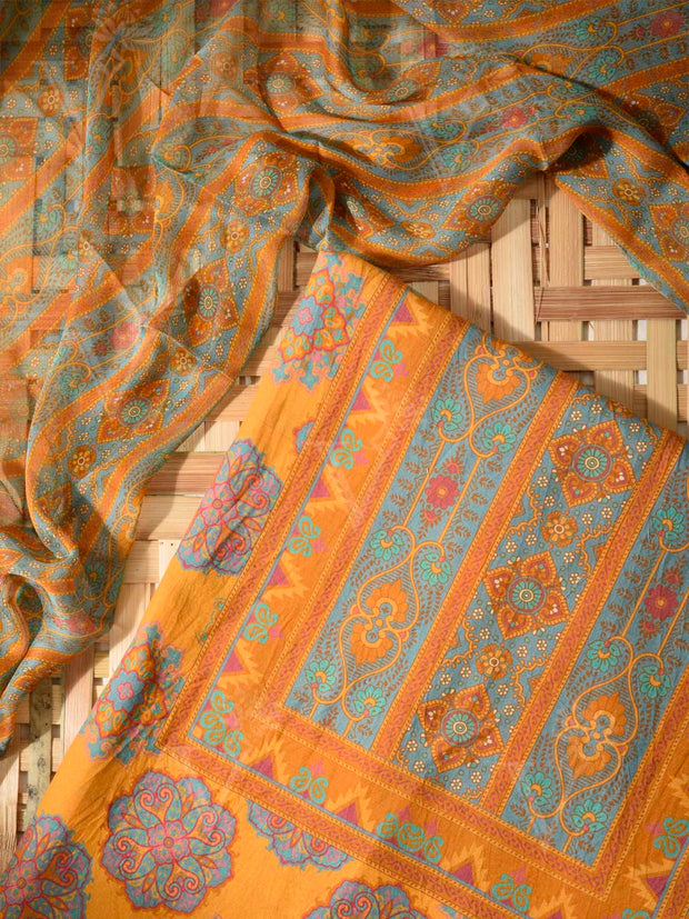 Yellow Cotton Silk Dress Material