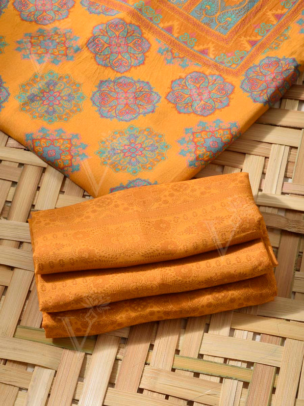 Yellow Cotton Silk Dress Material