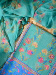 Blue and Green Cotton Silk Dress Material
