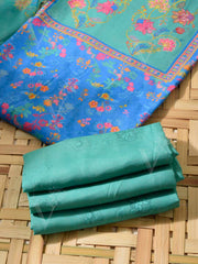 Blue and Green Cotton Silk Dress Material