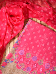 Pink and Brown Cotton Silk Dress Material