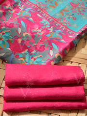 Pink and Blue Cotton Silk Dress Material
