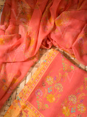 Peach and Yellow Cotton Silk Dress Material