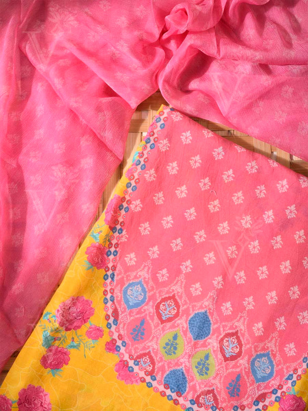 Pink and Yellow Cotton Silk Dress Material