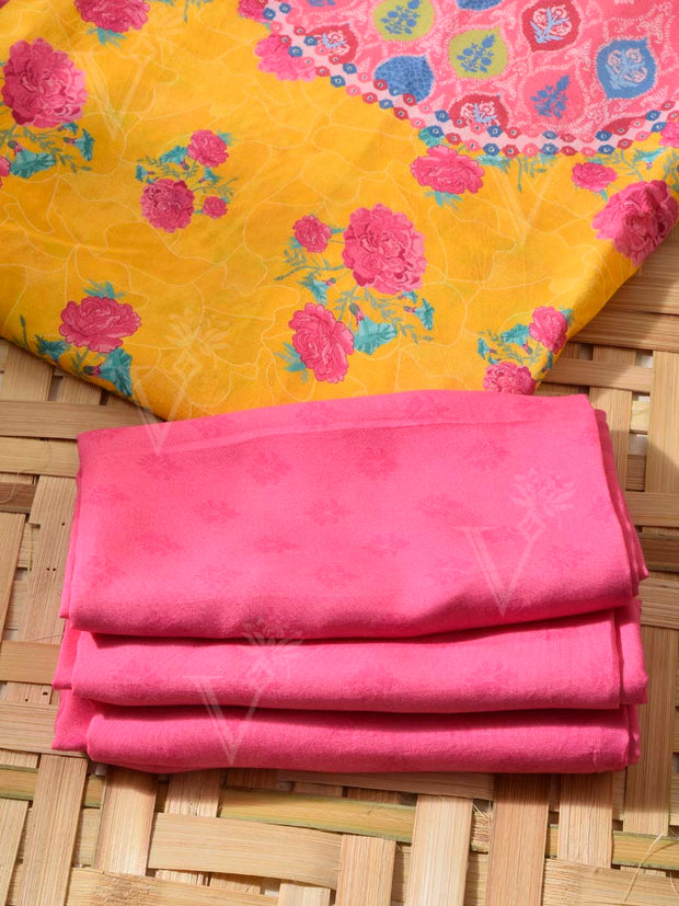 Pink and Yellow Cotton Silk Dress Material